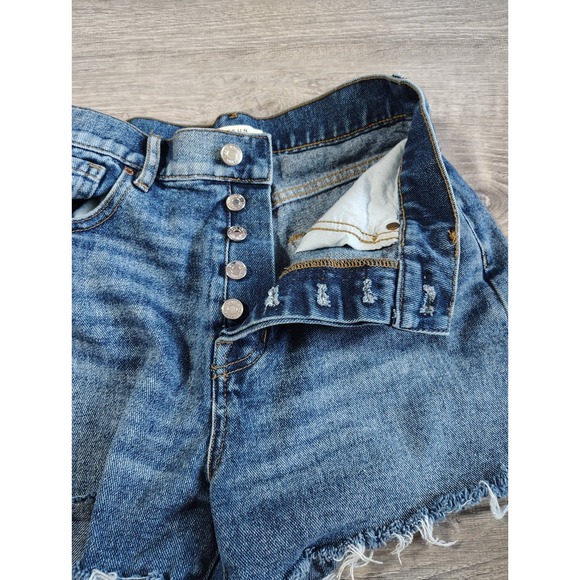 PacSun High Rise Icon Short Size 26 Raw Hem Embroidered Pocket‎ Button Fly - Picture 6 of 12